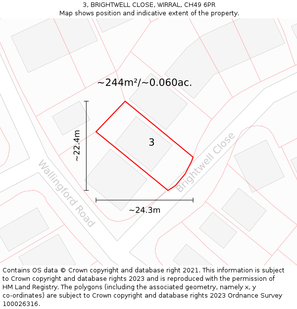 3, BRIGHTWELL CLOSE, WIRRAL, CH49 6PR: Plot and title map