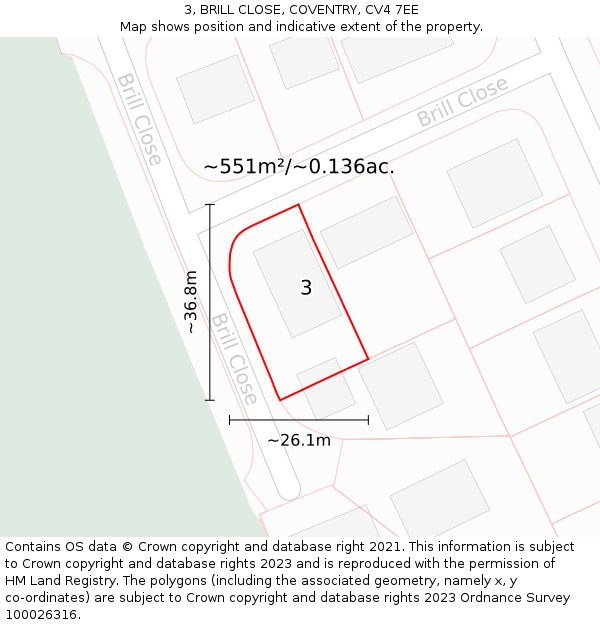 3, BRILL CLOSE, COVENTRY, CV4 7EE: Plot and title map