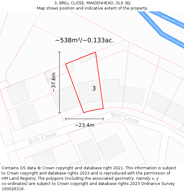 3, BRILL CLOSE, MAIDENHEAD, SL6 3EJ: Plot and title map