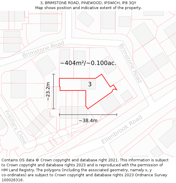 3, BRIMSTONE ROAD, PINEWOOD, IPSWICH, IP8 3QY: Plot and title map