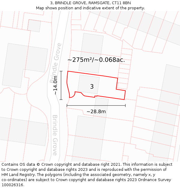 3, BRINDLE GROVE, RAMSGATE, CT11 8BN: Plot and title map
