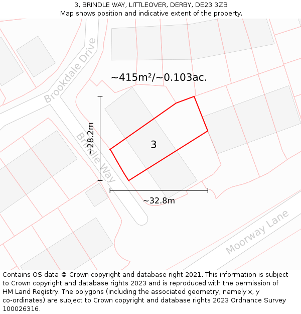 3, BRINDLE WAY, LITTLEOVER, DERBY, DE23 3ZB: Plot and title map
