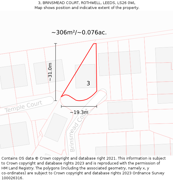 3, BRINSMEAD COURT, ROTHWELL, LEEDS, LS26 0WL: Plot and title map