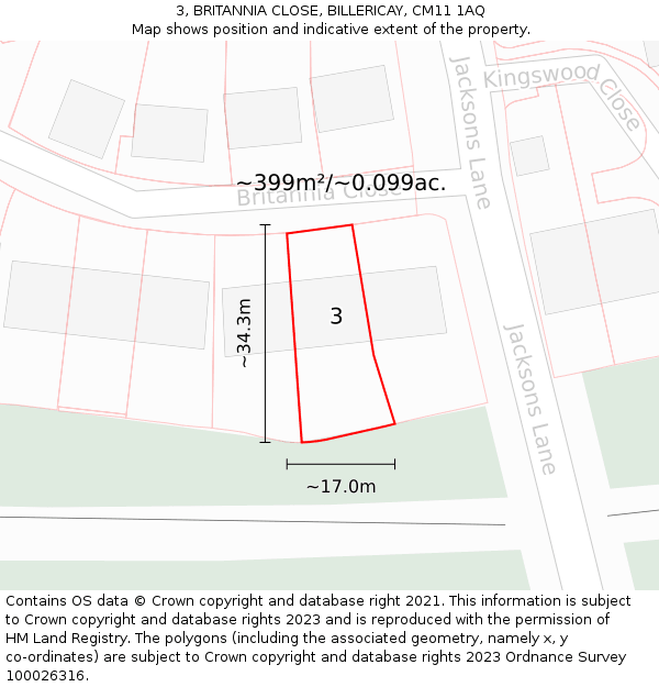 3, BRITANNIA CLOSE, BILLERICAY, CM11 1AQ: Plot and title map