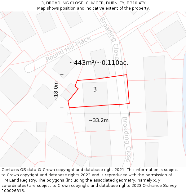3, BROAD ING CLOSE, CLIVIGER, BURNLEY, BB10 4TY: Plot and title map