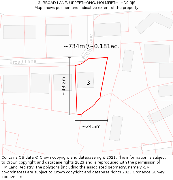3, BROAD LANE, UPPERTHONG, HOLMFIRTH, HD9 3JS: Plot and title map