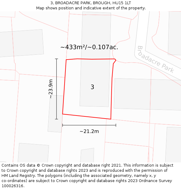 3, BROADACRE PARK, BROUGH, HU15 1LT: Plot and title map