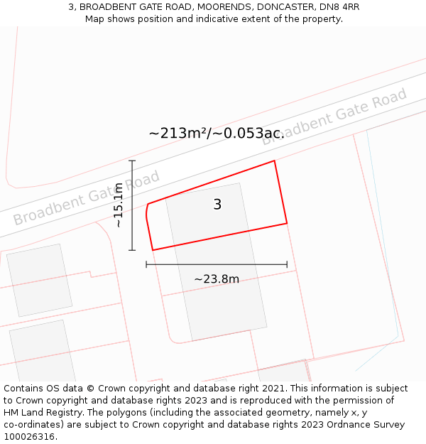 3, BROADBENT GATE ROAD, MOORENDS, DONCASTER, DN8 4RR: Plot and title map