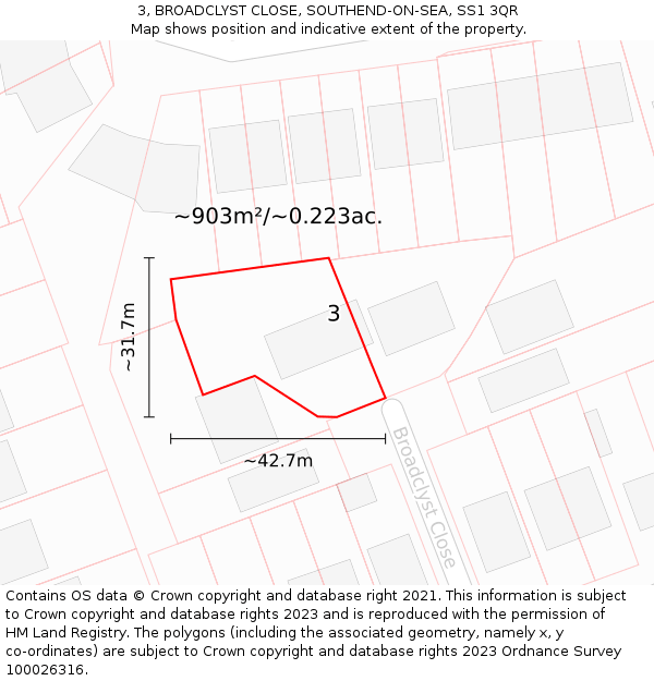 3, BROADCLYST CLOSE, SOUTHEND-ON-SEA, SS1 3QR: Plot and title map