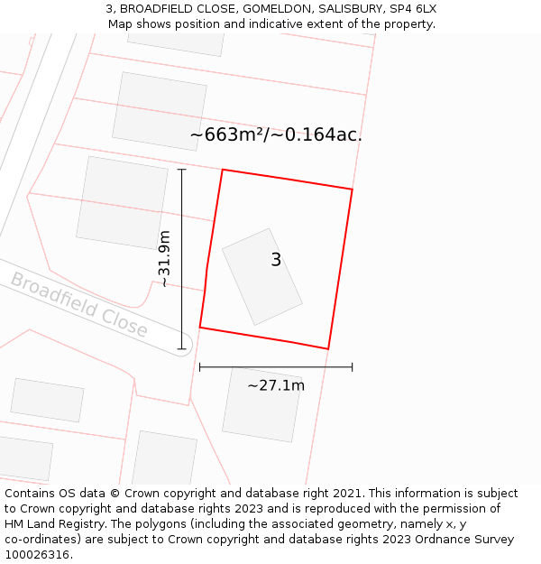 3, BROADFIELD CLOSE, GOMELDON, SALISBURY, SP4 6LX: Plot and title map
