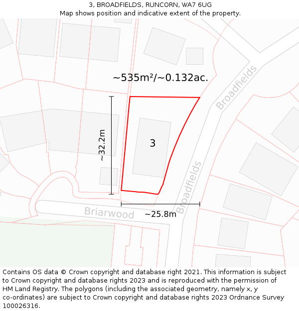 3, BROADFIELDS, RUNCORN, WA7 6UG: Plot and title map