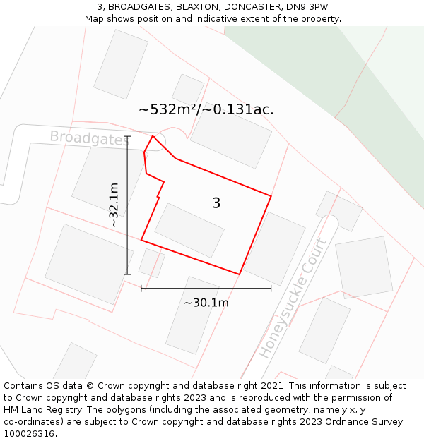 3, BROADGATES, BLAXTON, DONCASTER, DN9 3PW: Plot and title map
