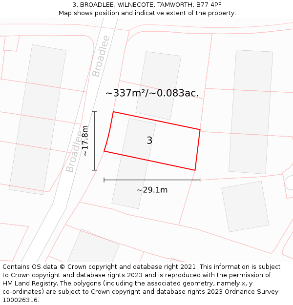 3, BROADLEE, WILNECOTE, TAMWORTH, B77 4PF: Plot and title map