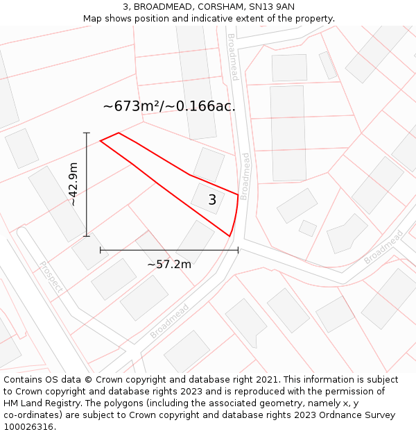 3, BROADMEAD, CORSHAM, SN13 9AN: Plot and title map