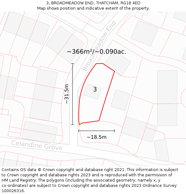 3, BROADMEADOW END, THATCHAM, RG18 4ED: Plot and title map