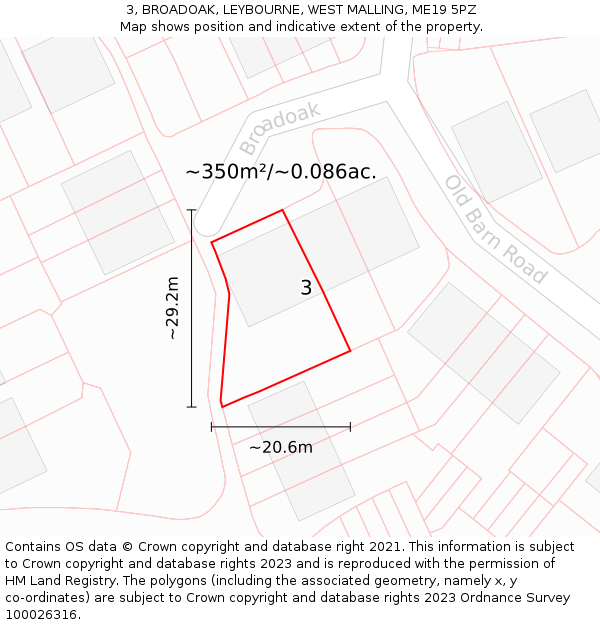 3, BROADOAK, LEYBOURNE, WEST MALLING, ME19 5PZ: Plot and title map