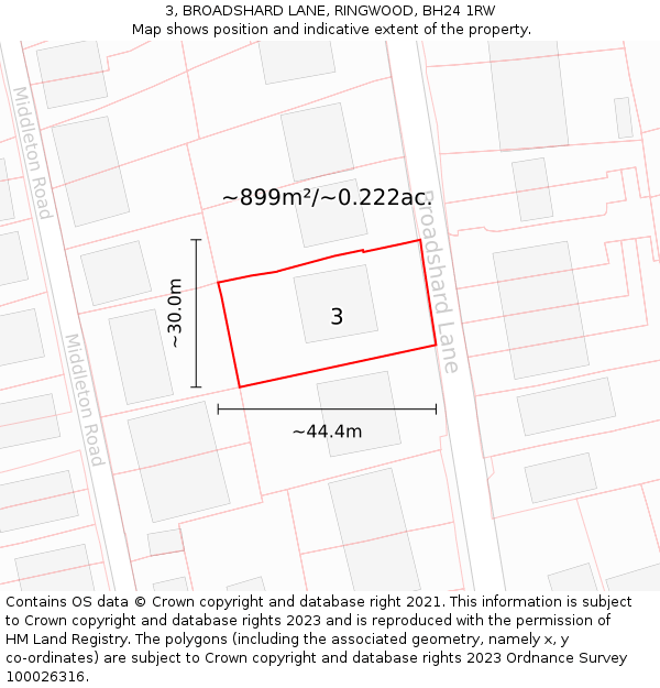 3, BROADSHARD LANE, RINGWOOD, BH24 1RW: Plot and title map