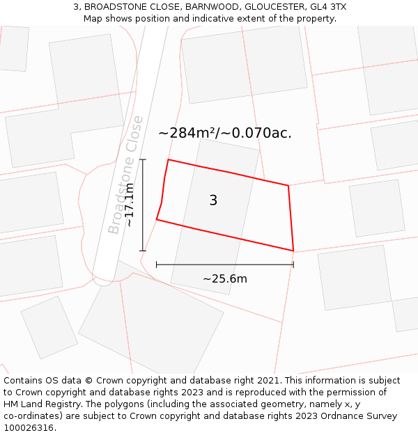 3, BROADSTONE CLOSE, BARNWOOD, GLOUCESTER, GL4 3TX: Plot and title map