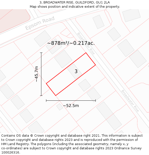 3, BROADWATER RISE, GUILDFORD, GU1 2LA: Plot and title map