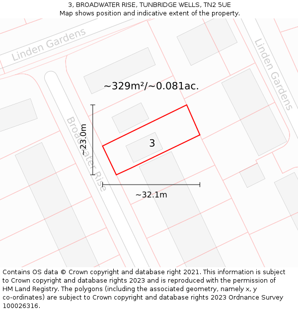 3, BROADWATER RISE, TUNBRIDGE WELLS, TN2 5UE: Plot and title map