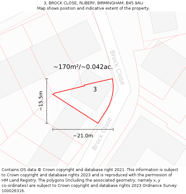 3, BROCK CLOSE, RUBERY, BIRMINGHAM, B45 9AU: Plot and title map