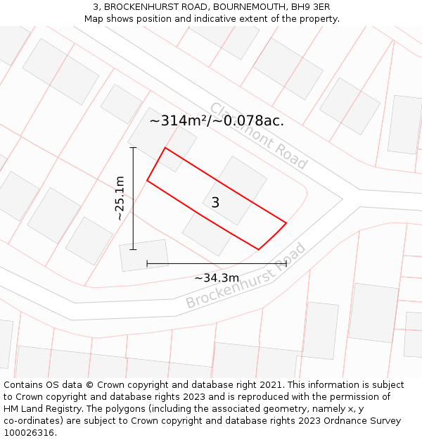 3, BROCKENHURST ROAD, BOURNEMOUTH, BH9 3ER: Plot and title map