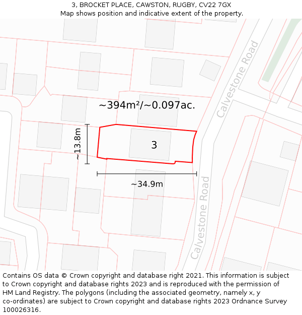 3, BROCKET PLACE, CAWSTON, RUGBY, CV22 7GX: Plot and title map
