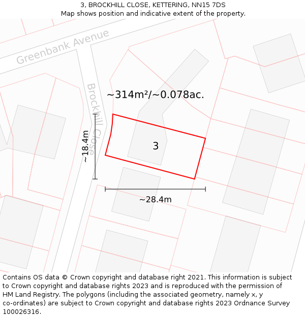 3, BROCKHILL CLOSE, KETTERING, NN15 7DS: Plot and title map