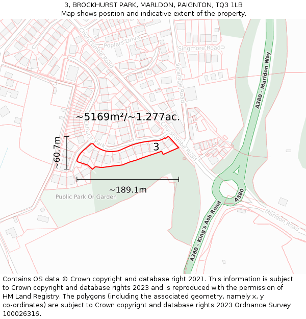 3, BROCKHURST PARK, MARLDON, PAIGNTON, TQ3 1LB: Plot and title map