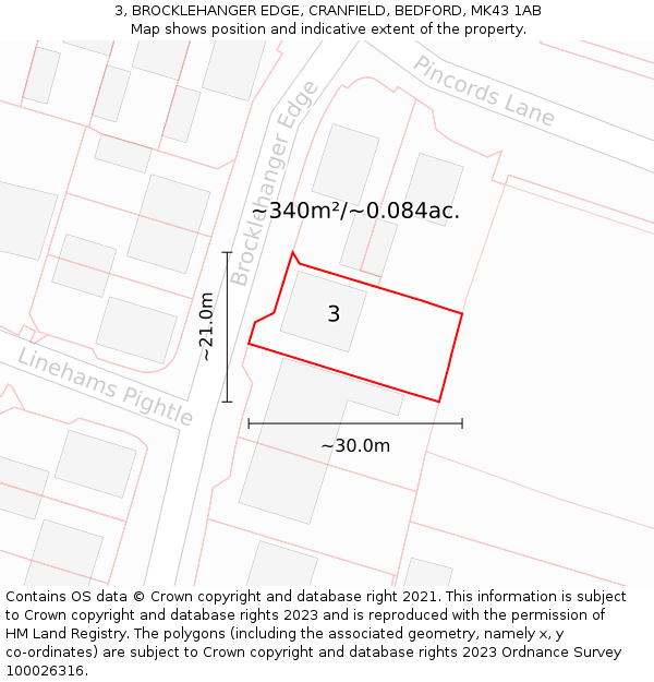 3, BROCKLEHANGER EDGE, CRANFIELD, BEDFORD, MK43 1AB: Plot and title map