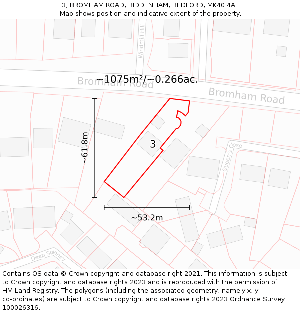 3, BROMHAM ROAD, BIDDENHAM, BEDFORD, MK40 4AF: Plot and title map