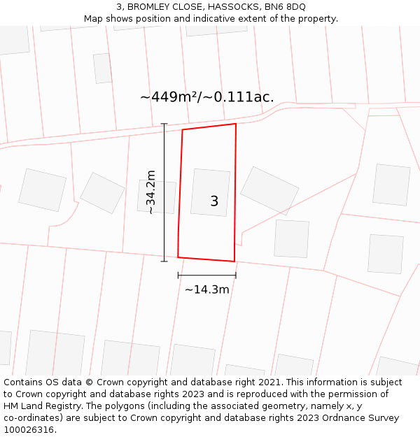 3, BROMLEY CLOSE, HASSOCKS, BN6 8DQ: Plot and title map