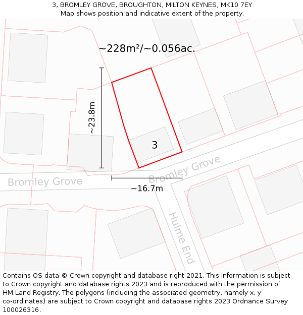 3, BROMLEY GROVE, BROUGHTON, MILTON KEYNES, MK10 7EY: Plot and title map