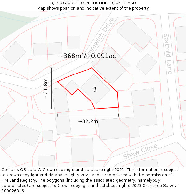 3, BROMWICH DRIVE, LICHFIELD, WS13 8SD: Plot and title map