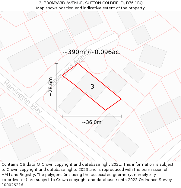 3, BROMYARD AVENUE, SUTTON COLDFIELD, B76 1RQ: Plot and title map