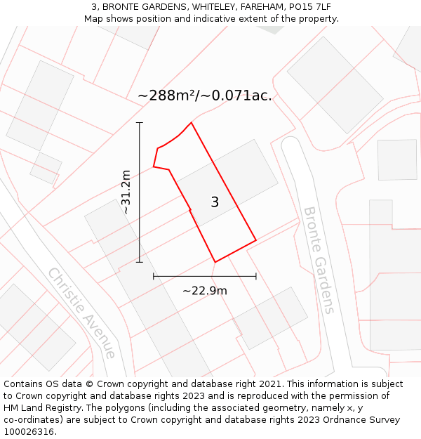 3, BRONTE GARDENS, WHITELEY, FAREHAM, PO15 7LF: Plot and title map