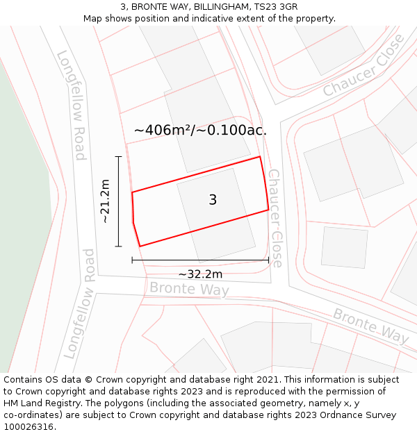 3, BRONTE WAY, BILLINGHAM, TS23 3GR: Plot and title map