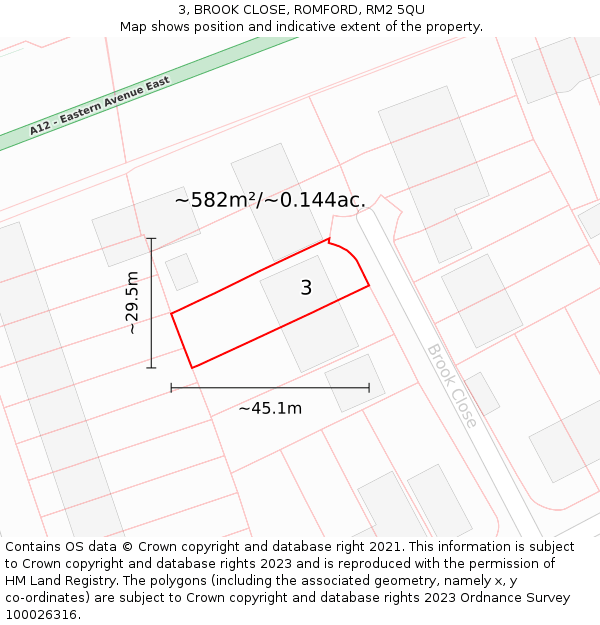 3, BROOK CLOSE, ROMFORD, RM2 5QU: Plot and title map