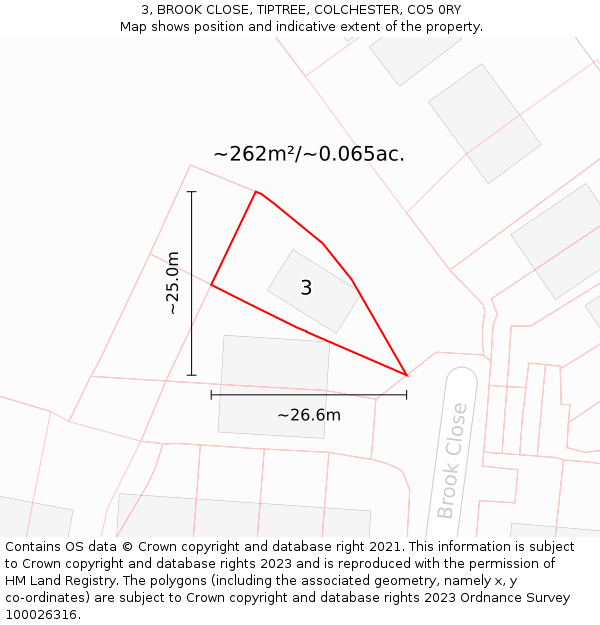 3, BROOK CLOSE, TIPTREE, COLCHESTER, CO5 0RY: Plot and title map