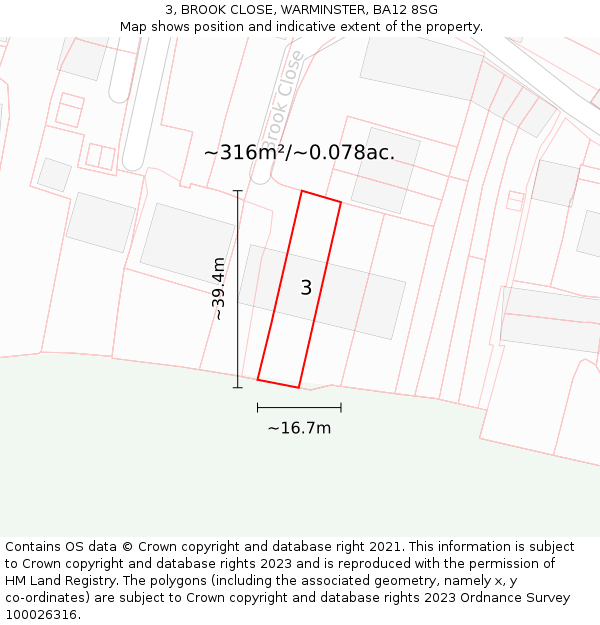3, BROOK CLOSE, WARMINSTER, BA12 8SG: Plot and title map