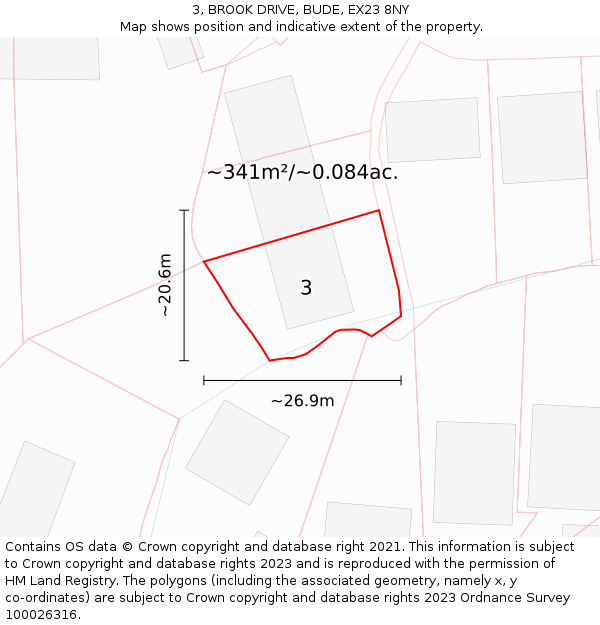 3, BROOK DRIVE, BUDE, EX23 8NY: Plot and title map