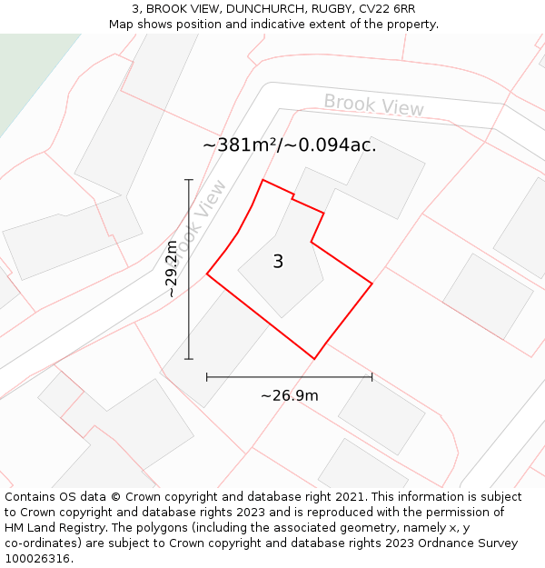 3, BROOK VIEW, DUNCHURCH, RUGBY, CV22 6RR: Plot and title map