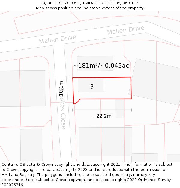 3, BROOKES CLOSE, TIVIDALE, OLDBURY, B69 1LB: Plot and title map