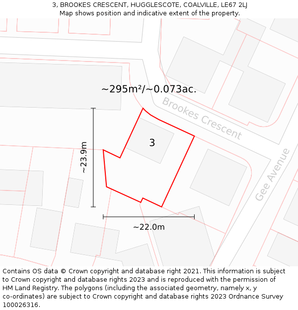 3, BROOKES CRESCENT, HUGGLESCOTE, COALVILLE, LE67 2LJ: Plot and title map
