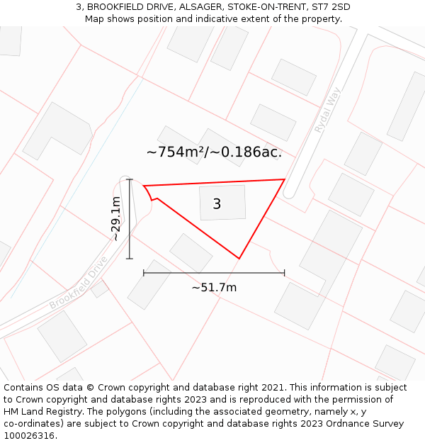 3, BROOKFIELD DRIVE, ALSAGER, STOKE-ON-TRENT, ST7 2SD: Plot and title map