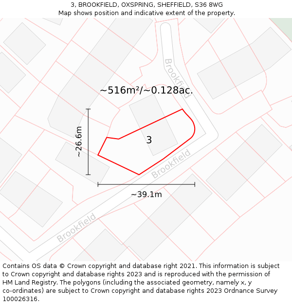 3, BROOKFIELD, OXSPRING, SHEFFIELD, S36 8WG: Plot and title map