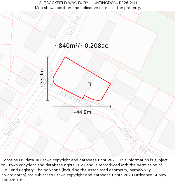 3, BROOKFIELD WAY, BURY, HUNTINGDON, PE26 2LH: Plot and title map