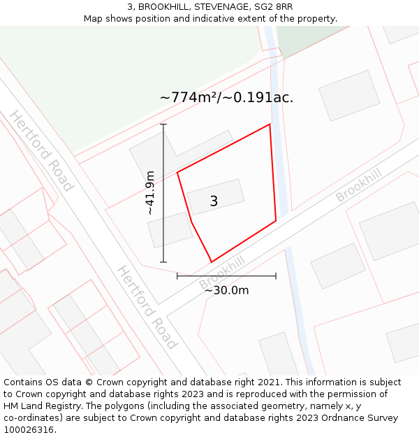3, BROOKHILL, STEVENAGE, SG2 8RR: Plot and title map
