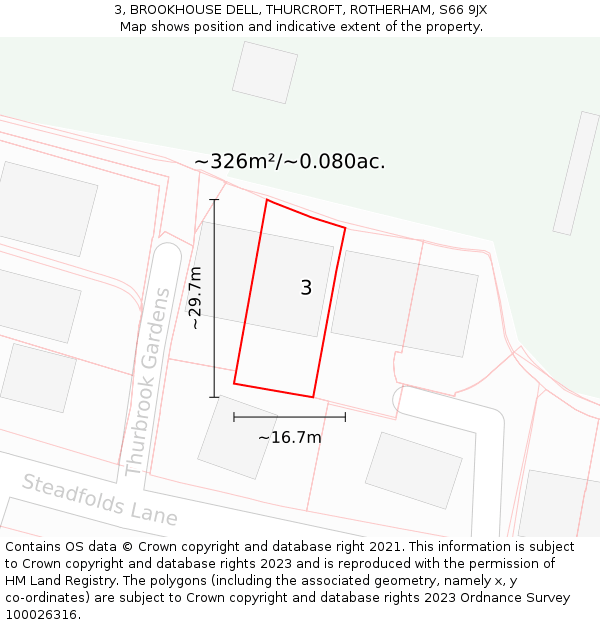 3, BROOKHOUSE DELL, THURCROFT, ROTHERHAM, S66 9JX: Plot and title map