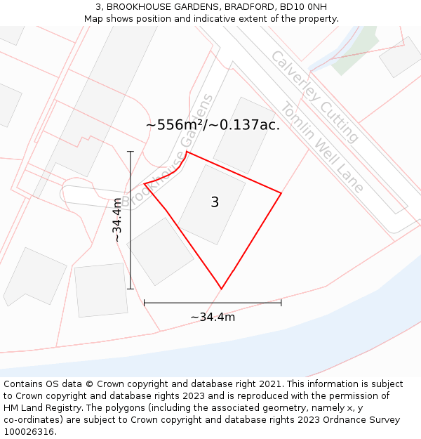 3, BROOKHOUSE GARDENS, BRADFORD, BD10 0NH: Plot and title map
